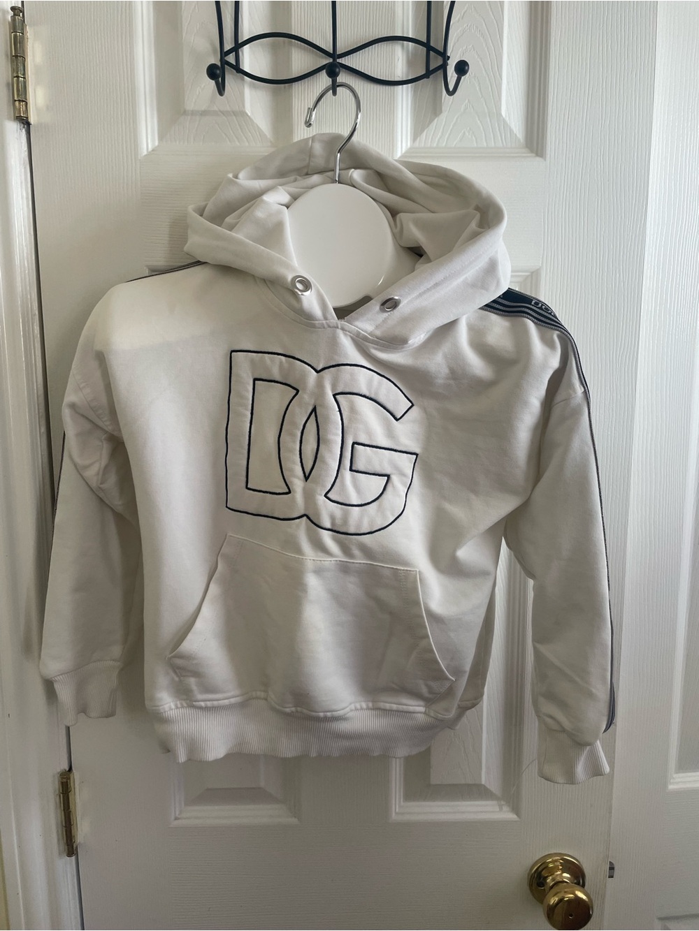 Dolce & Gabbana White Kids Hoodie with Black Logo Trim